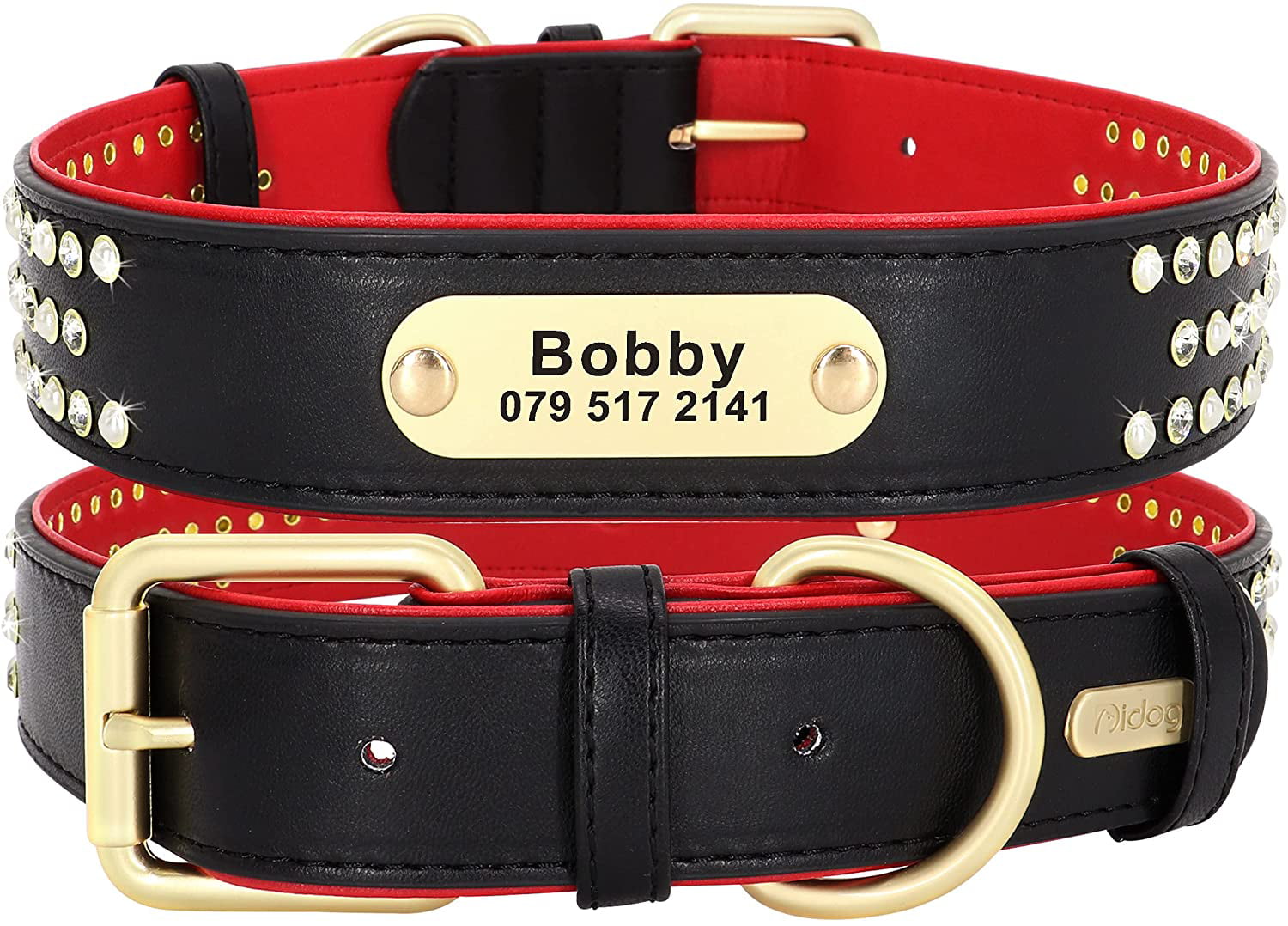 Personalized Dog Collar with Name Plate Small Large Padded Collar Free Engraving 