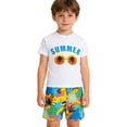 thumbnail image 3 of REDARER Boys 2 Piece Summer Graphic Rash Guard Set Short Sleeve Top with Tropical Print Swim Trunks UPF 50+,6-7 Years, 3 of 9