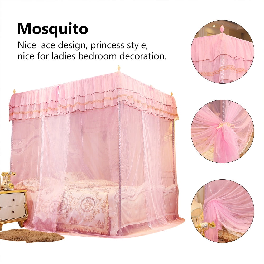 LIYJTK Girls Pink Net Bed Canopy