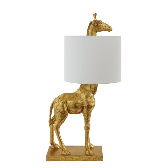 Ember Interiors Gold Giraffe Lamp with Linen Shade
