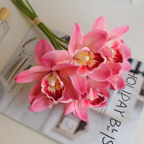 6pcs Elegant Orchid Artificial Bouquets - Realistic Cymbidium Flowers for Indoor & Outdoor Decor, Perfect for Weddings, Table Settings & Bridal Showers - Durable & Anti-Oxidation