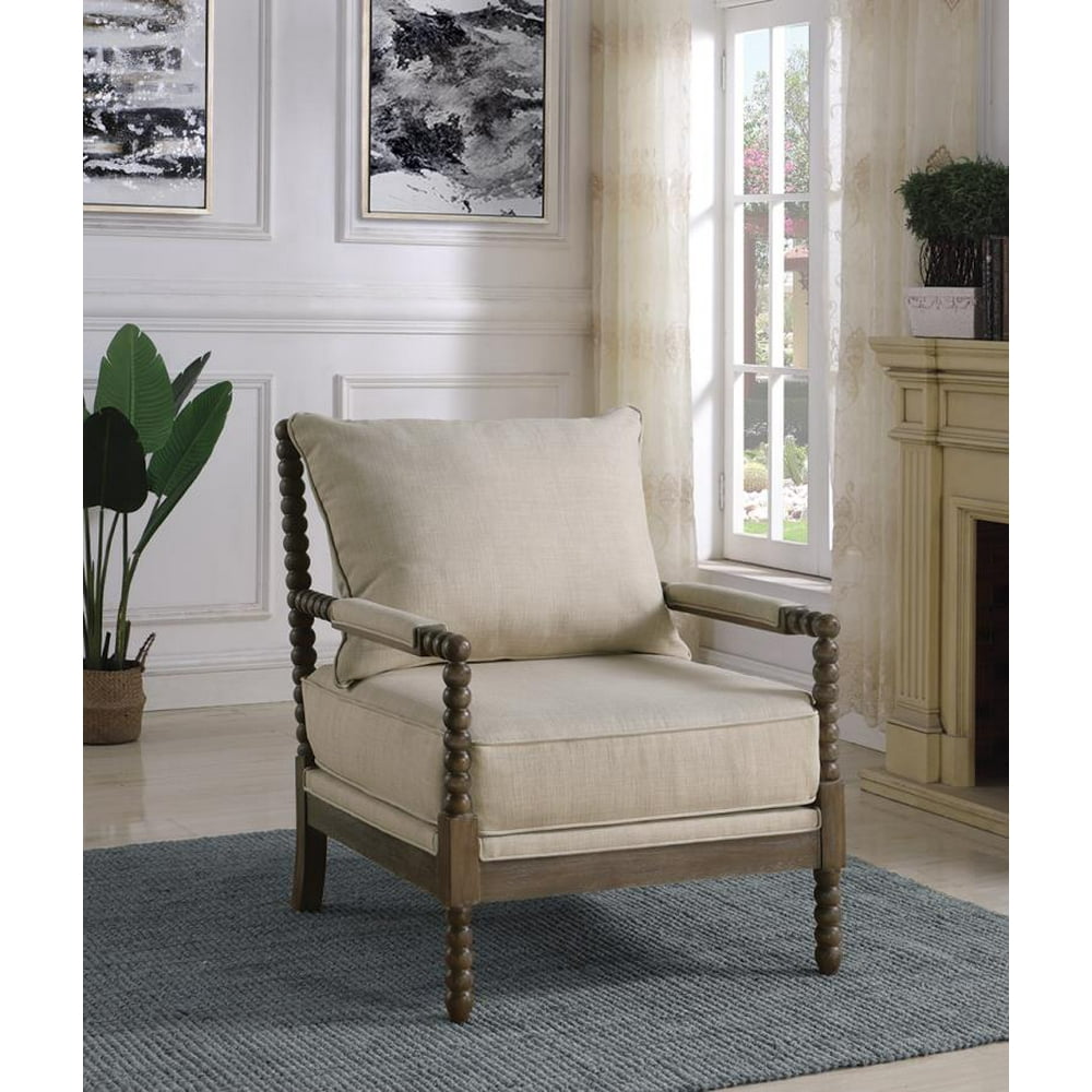 Traditional Oatmeal and Natural Accent Chair
