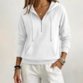 thumbnail image 2 of VEKDONE Womens Thin Fleece Lined Hoodie Fall Long Sleeve 1/2 Zip Up Pullover Sweatshirts | Casual Loose Fit Pullover Tops, Drawstring Hooded Sweatshirt with Kangaroo Pocket White XXL, 2 of 5