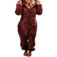 thumbnail image 1 of Combinaison en Peluche pour Femmes Pyjama d'Hiver à Fermeture Éclair Col Haut Chaud Chandails à Capuchon, 1 of 3
