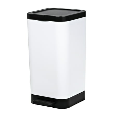 Hefty Bathroom Trash Can, 2.6 Gallon Small Plastic Step Garbage Bucket Bin with Foot Pedal Lid, White