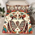 thumbnail image 3 of Homewish Romantic Couple Skeleton Twin Sheet Sets, Retro Rustic Flower Floral Twin Fitted Sheet, Mandala Bohemian Style Flat Sheet, Lightweight Room Decor, 3pcs, 3 of 8