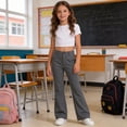 thumbnail image 3 of Bigetiay Girls Uniform Pants Elastic Waist Pull On Dress Pants Stretchy Flared Leg Chino Grey Pants For Girls Uniform Girls Outfits Size 13-14 Years, 3 of 7