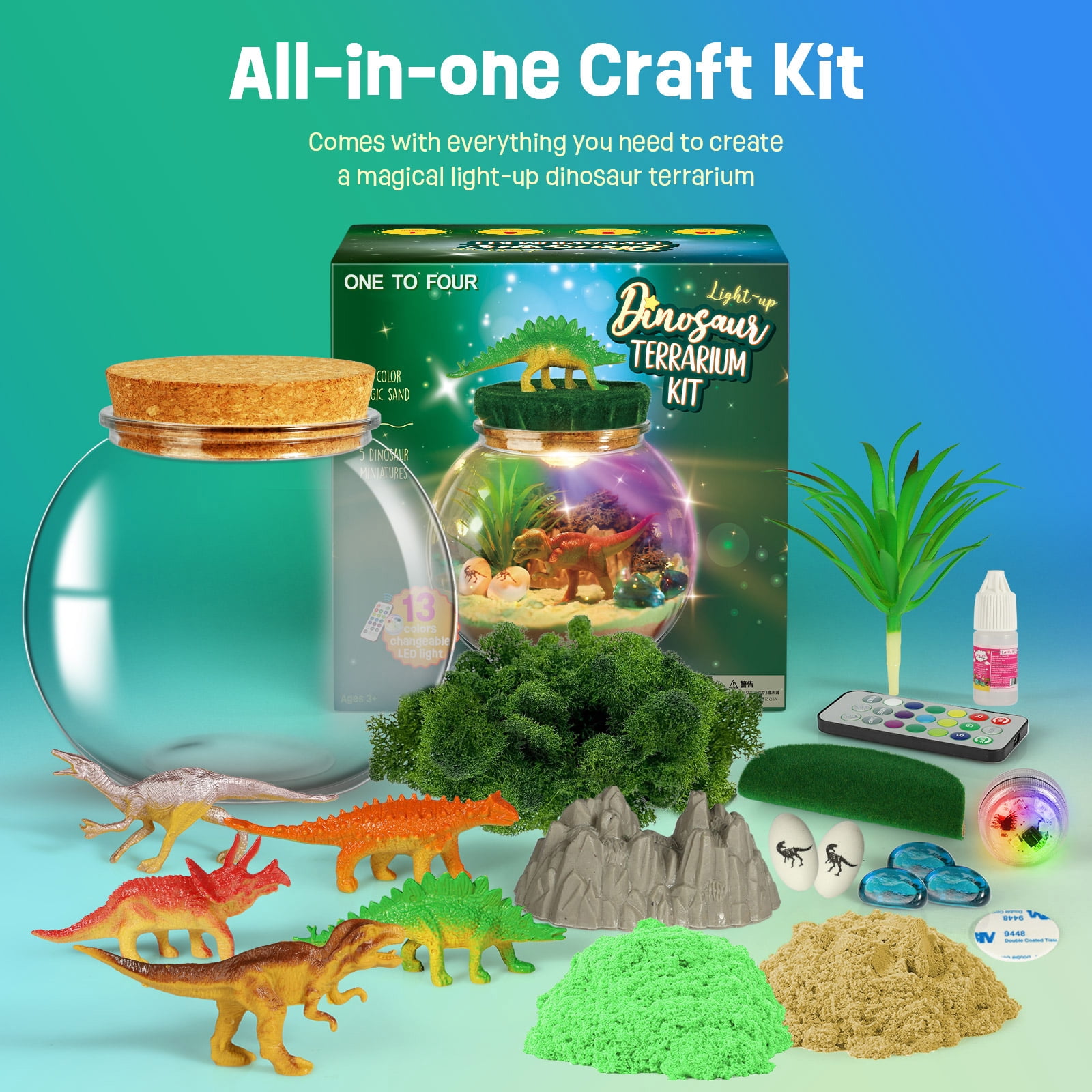 Dinosaur Terrarium Kit for Kids - Dinosaur Gifts for Boys - Christmas Birthday Gift for Boys Ages 4 5 6 7 8-12 Year Old - DIY Dinosaur Toys for Boys - Arts and Crafts Kit for Kids