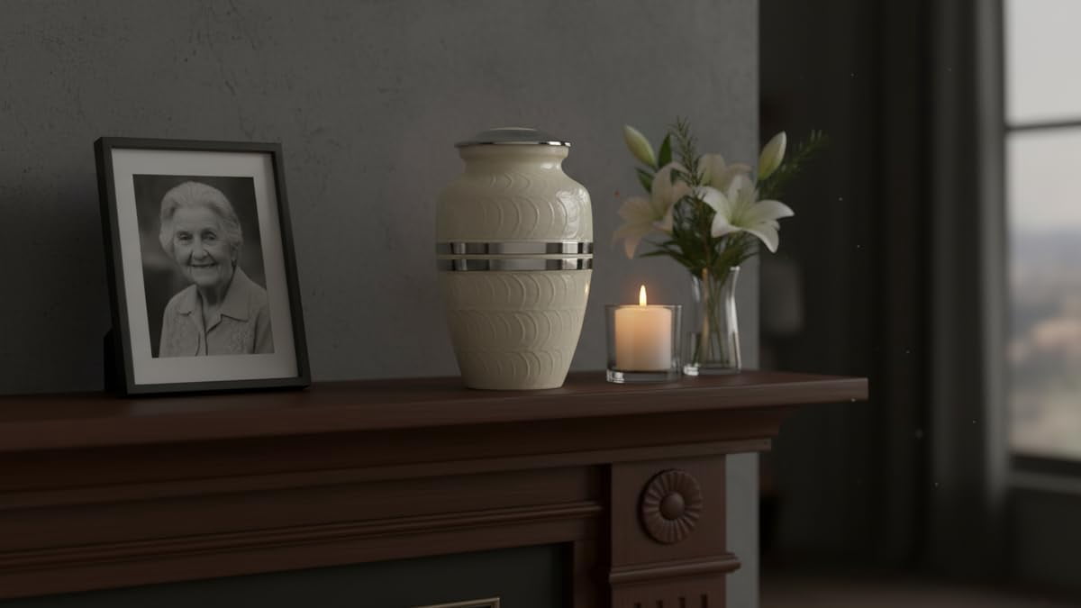 Cremation for Human Female for Funeral Burial & Home Urns for Ashes Adult Large Urns for Mom & Cremation Urns for Women for Ashes Decorative for Adult (White)