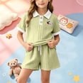 thumbnail image 2 of Juorvia Girls Summer Outfits 2pc Toddler Tween Sweatsuit Loose Fitted Collared T-Shirts Drawstring Waist Shorts(5-6 Years,Green), 2 of 7