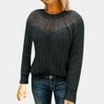 thumbnail image 2 of IROINNID Womens Sweater Round Neckline Pullover Sweater Solid Color Comfy Short Length Long Sleeve Summer Lace Patchwork Blouse Knitted Sweater, 2 of 5