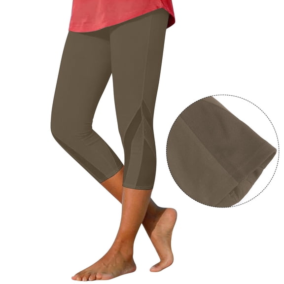 CHENHANN Capri Leggings For Women 2026 Fashion Mesh Design Knee Length Legging Summer Dressy Cropped Yoga Pants Trendy Lightweight Ladies Clothing Khaki Capri Pants For Women