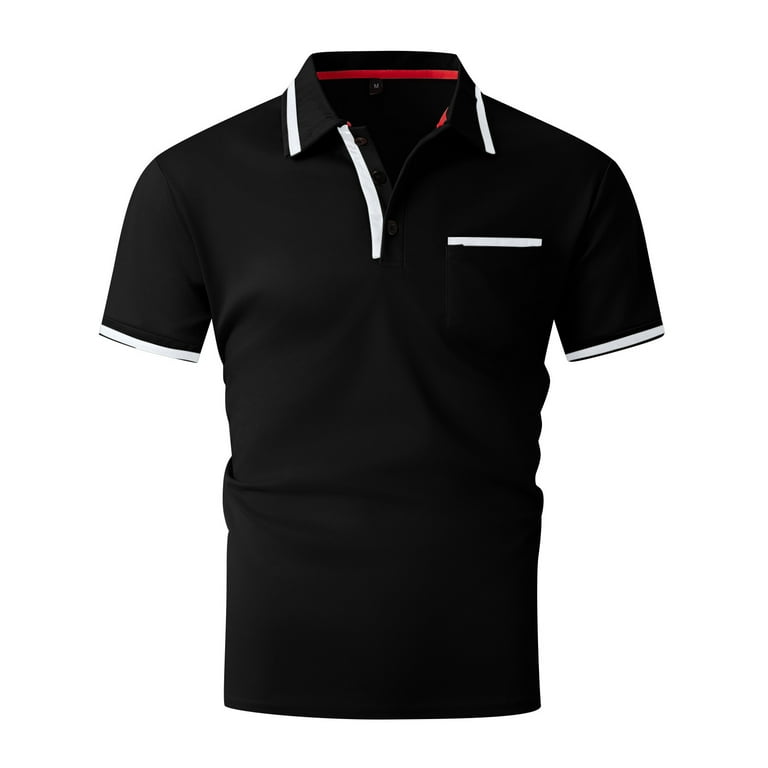 Huresd Men's Golf Polo Shirts Short Sleeve Collar Shirt Black XL