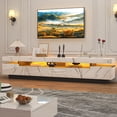 thumbnail image 6 of ChVans 82.7" Large LED TV Stand for 80/85/90" TV, White Marbling High Gloss Entertainment Center w/LED Lights & Storage Drawers Furniture, Living Room TV Cabinet Console Table, White-82.6", 6 of 9