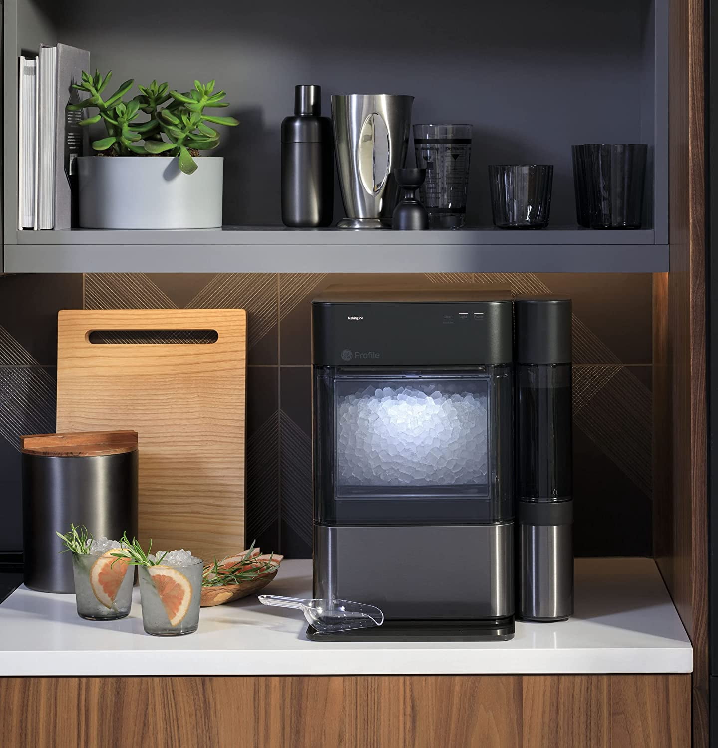 P4AAKAS Opal 2.0 Nugget Ice Maker Side  - Black Stainless Steel Accessory for Enhanced Ice Production