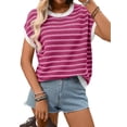 thumbnail image 3 of Women'S Sweater Vest Striped Pullover Tank Top Round Neck Cap Sleeve Light-Weight Summer Casual Clothes Rose Red XL, 3 of 9