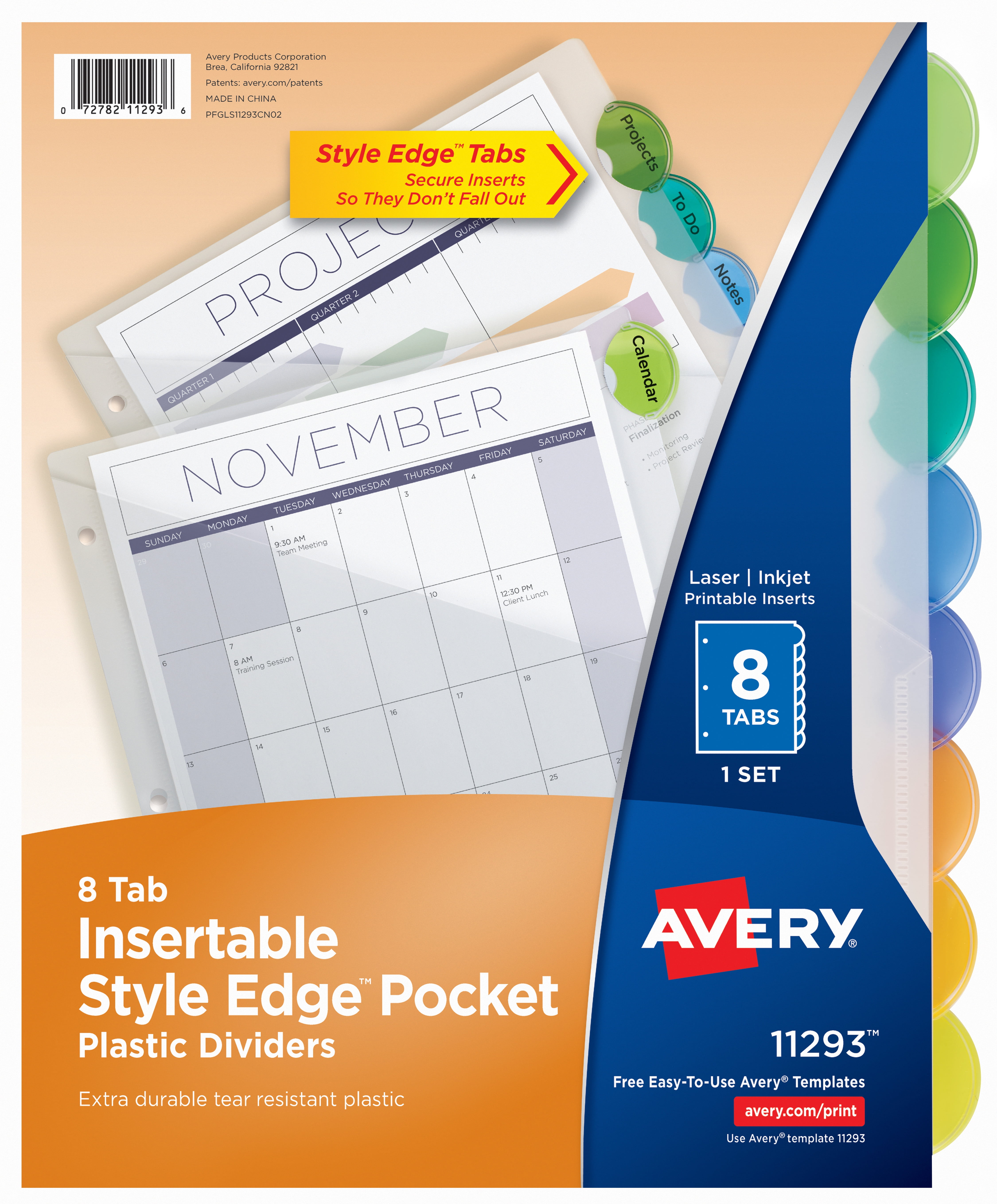 Avery Insertable Style Edge Plastic Dividers with Pockets, 8-Tab Set, Multicolor (11293)