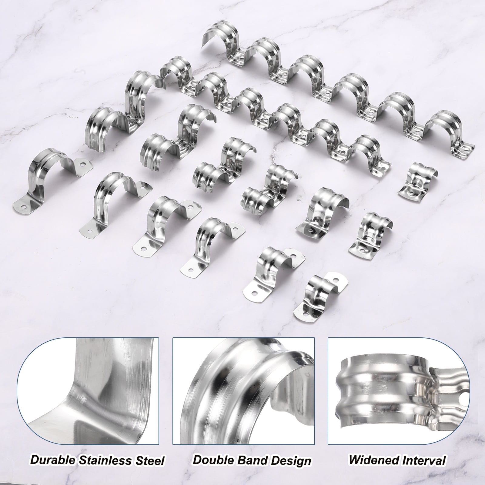 Uxcell 52pcs Conduit Clamp 1 1/4 Inch, 1 Hole Stainless Steel Pipe Strap, Rigid Metal Conduit Hanger for Pipe Fixing, Tube Wire Installation
