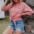 thumbnail image 4 of Pompotops Woman's Solid Color Chiffon Stripe Single Breasted Casual Shirt, 4 of 6