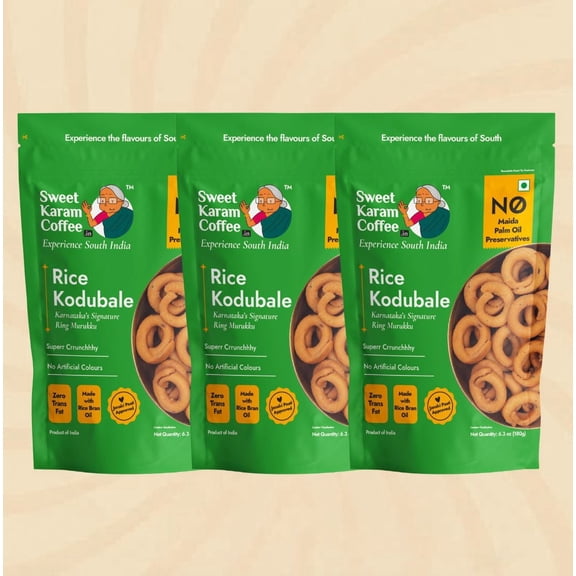 Shastha Foods SKC Karnataka Snack Rice Kodubale, Mild Spicy, 180g, pack of 3