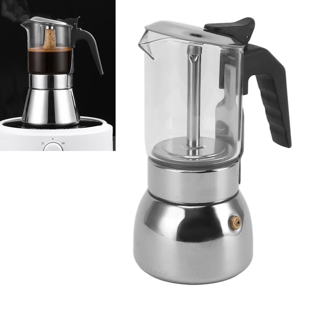 Cafetière Moka en Verre avec Base en Acier Inoxydable pour Amateurs de Café Italien