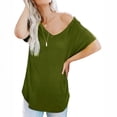 thumbnail image 4 of Annhoo Short Sleeve Shirts for Women Casual Loose V Neck Dressy Tops Basic Solid Color Vacation Blouses Tees, 4 of 8
