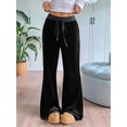 thumbnail image 6 of Women'S Velvet Pants Drawstring Waist Wide Leg Casual Lounge Pants, 6 of 8