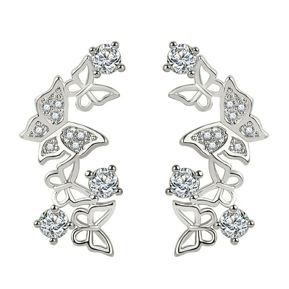 Silver Ear Crystal Earring Stud Vine 3D Cuffs Wrap Zirconia Climber Animal EarringsThe Best Gift for A Loved One
