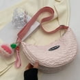 thumbnail image 1 of Bolso bandolera para mujer Bolso de hombro plisado de lona Color sólido con colgante (Rosa), 1 of 8