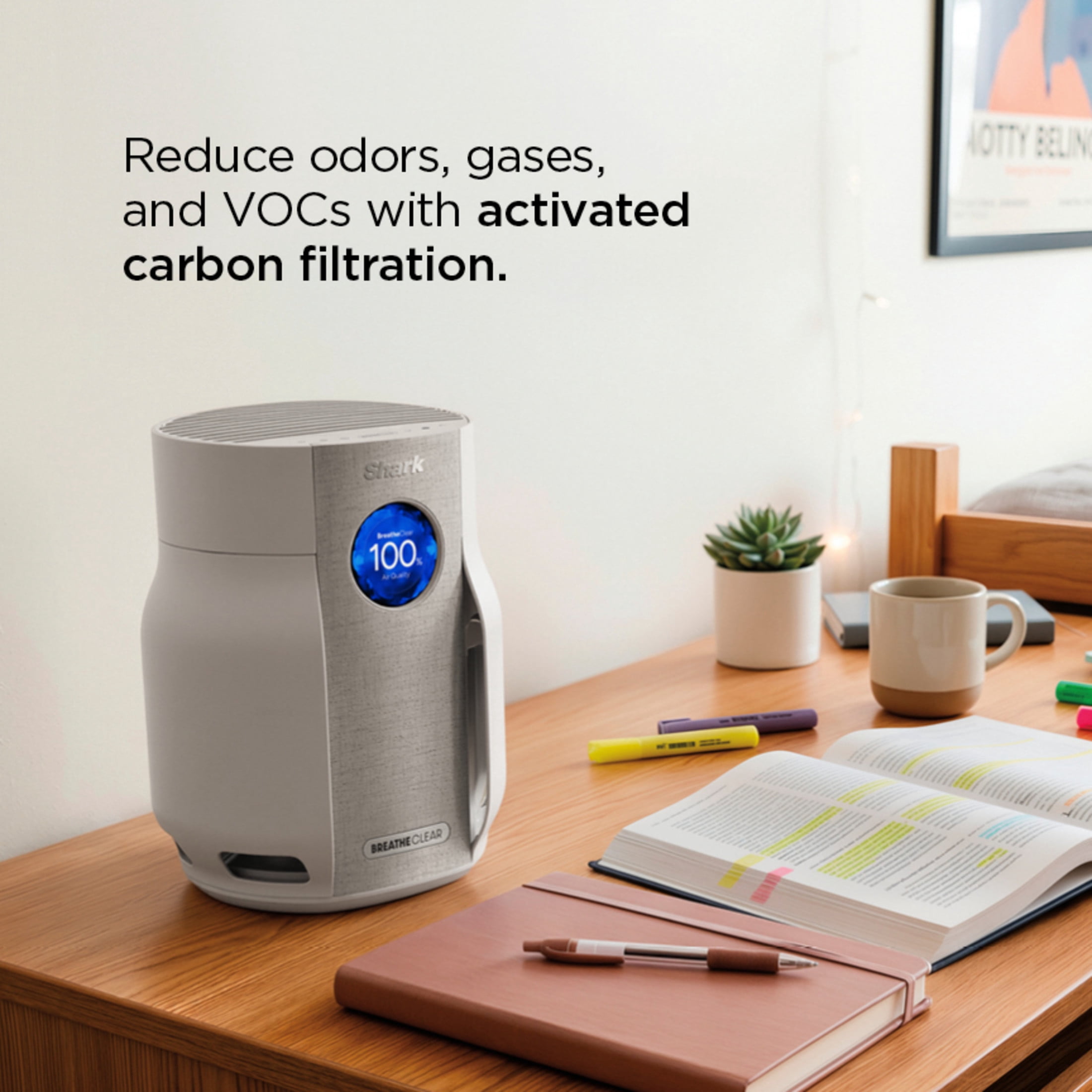 Shark BreatheClear Compact Pro with NeverChange 300 Sq Ft Intelligent Air Purifier, HEPA-Exceeding Filter, Zero Filter Changes For Up To 6 Years, HP062 Dove