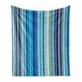 thumbnail image 1 of Blue Soft Flannel Fleece Throw Blanket, Vertical Stripes Repeating Retro Revival Pattern Funky Abstract Composition, Cozy Plush for Indoor and Outdoor Use, 50" x 60", Mustard Blue White, by Ambesonne, 1 of 6
