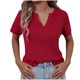 thumbnail image 1 of Mujeres de Verano Tops Nuevo Color Sólido Cuello en V Manga Corta con una Hendidura en el Doblado, Poliéster, 1 of 8