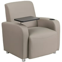 Flash Furniture George Adult LeatherSoft Waiting Room Guest Chair with Tablet Arm and Cup Holder, Gray