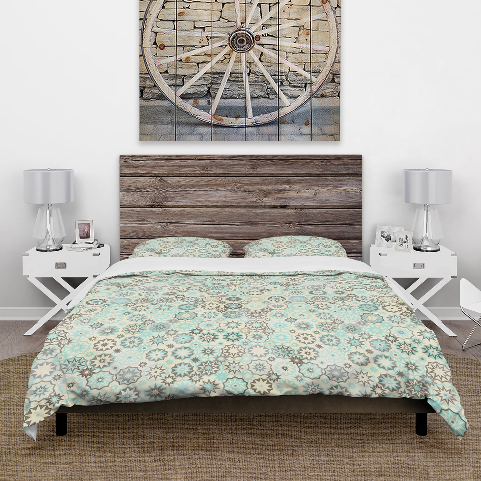 Designart 'Vintage Snowflakes in Turquoise and Yellow' Abstract Duvet Cover Set