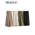 thumbnail image 6 of TRAFZA Women Elegant Solid Satin Long Skirt Chic Y2K High Waist Slim Skirts Female Fashion Silk Texture Ladies Tight Midi Skirt, 6 of 6