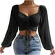 thumbnail image 1 of Blusa recortada con cuello en V y cordón de color sólido de malla de manga larga para mujer Pompotops  hkajfhjk471954, 1 of 9