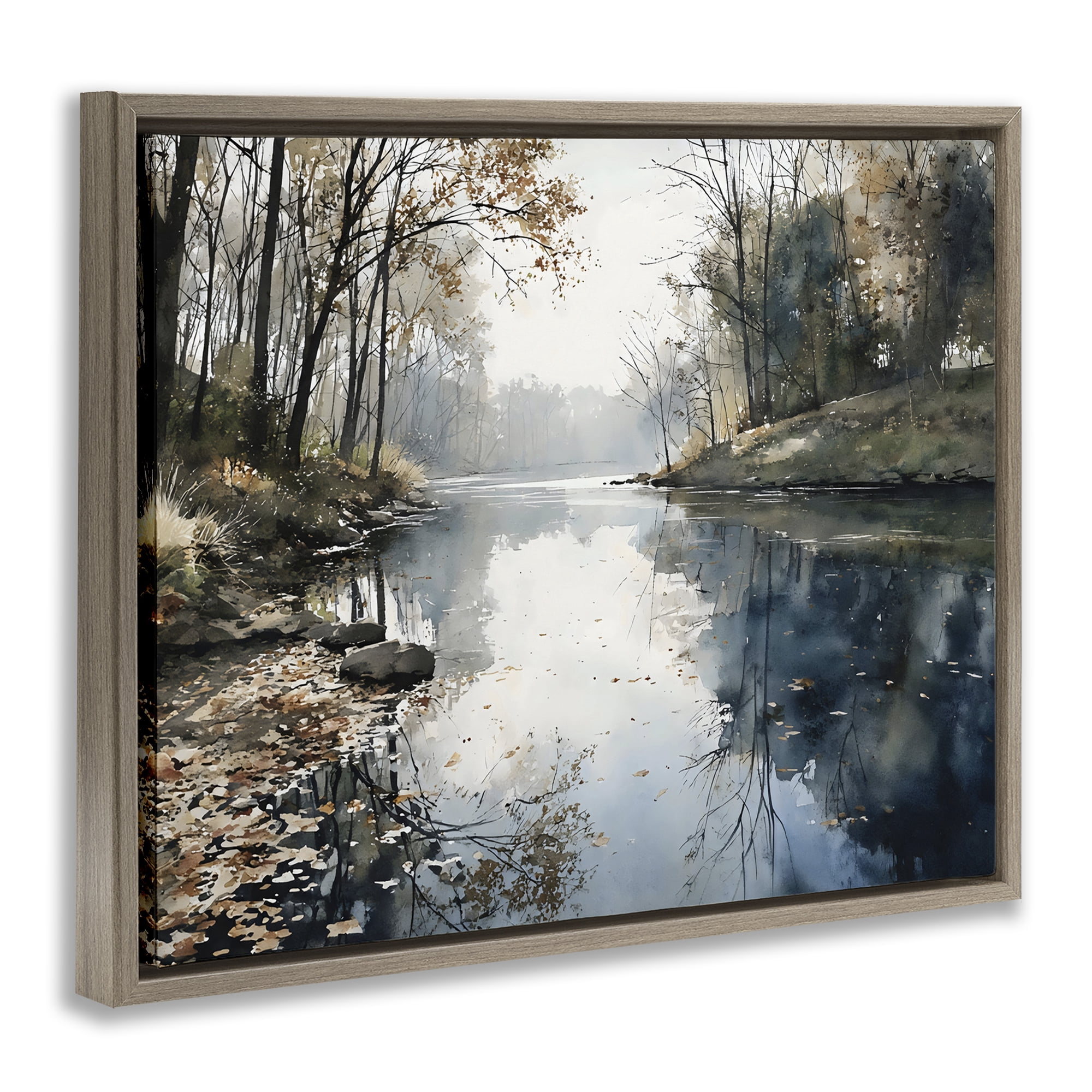 Stupell Industries Fall Lake Reflection Brown Framed Floater Canvas Wall Art, design by Franklyn Gregory