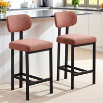 Hassch Set of 2 Counter Height Bar Stools, Upholstered Armless Bar Chairs with Curved Backrest, Padded Seat, and Metal Legs for Kitchen Island, Home Bar, and Dining Room (Orange)