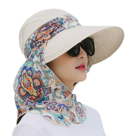 Sun Visor Hat, Coxeer Removable Neck Flap Cover Foldable Sun UV Protection Summer Hat Sun Flap Hat Cap for Women Girl