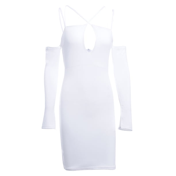 VISgogo Vestido ajustado de manga larga para mujer, correa de espagueti ahuecada Color sólido Cremallera trasera Fiesta de noche Club Boda de una sola pieza VISgogo moda