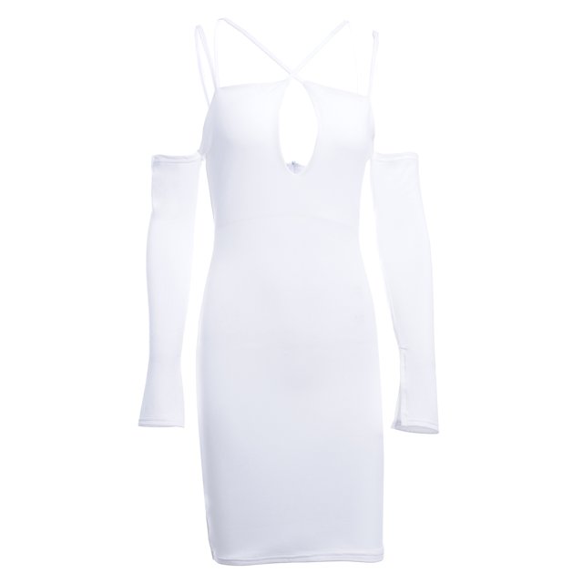 SAYOO Vestido ajustado de manga larga para mujer, correa de espagueti ahuecada Color sólido Cremallera trasera Fiesta de noche Club Boda de una sola pieza SAYOO S M L