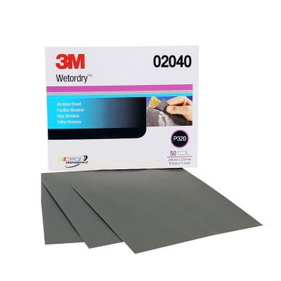 3M 02040, 320 Grit Wet or Dry Sandpaper