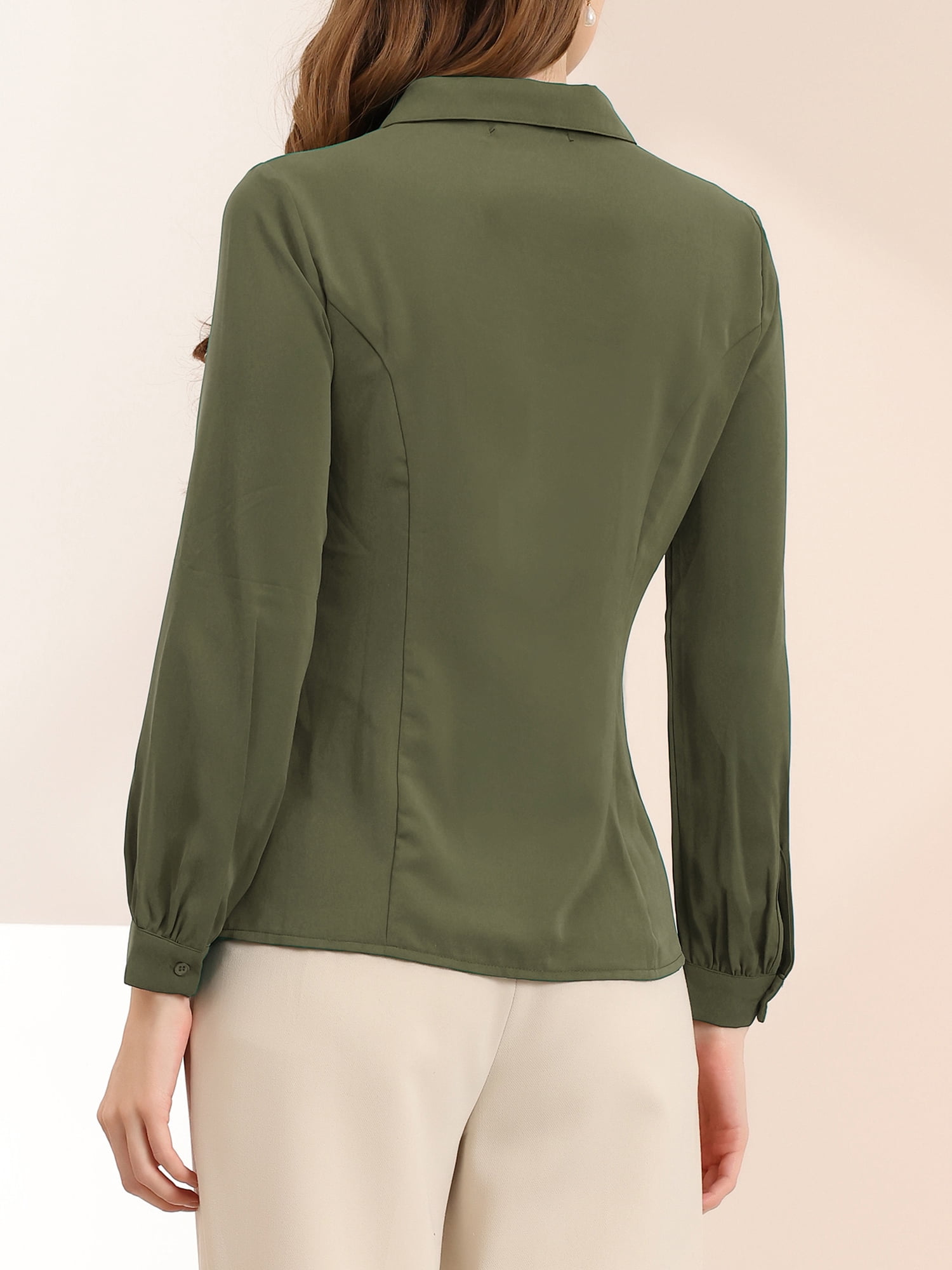 DARING DIVA Women's Peter Pan Collar Long Sleeve Button Down Work Shirts L Army Green