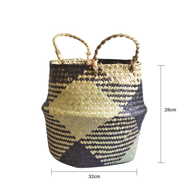 Cestas de almacenamiento de bambú hechas a mano, cesto nórdico plegable, paja para la colada, mimbre, algas marinas, maceta de flores para jardín del vientre