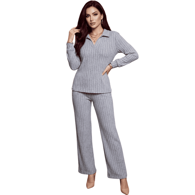Conjunto de Suéter y Pantalón Acanalado Diseño Elegante y Versátil para Mujer