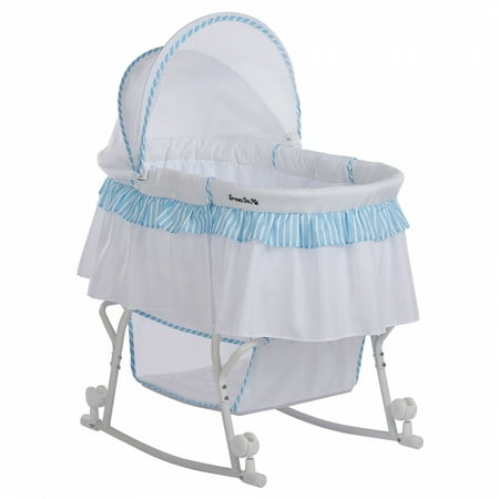 Dream On Me Lacy Portable 2-in-1 Bassinet And Cradle, Blue/White