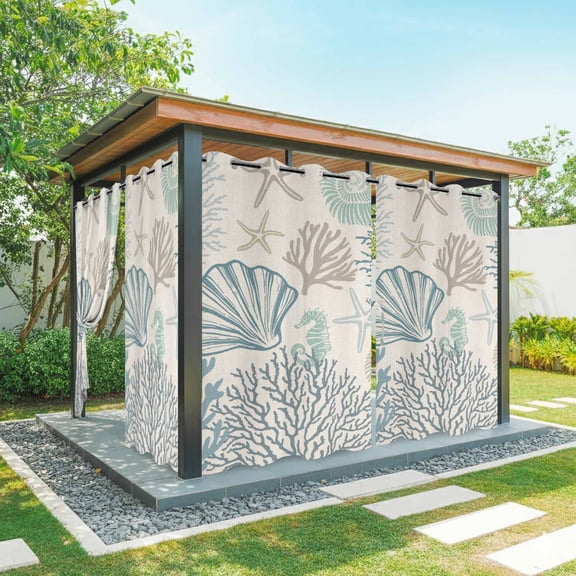 Coastal Ocean Outdoor Curtains for Patio Waterproof,Windproof Privacy Curtains with Weighted Bottom,Vintage Coral Starfish Shell Seahorse Outside Drapes for Picnic Garage Yard Cabana 54"x84" 1 Panel