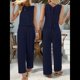 thumbnail image 5 of Conjuntos de 2 Piezas para Mujer, Chaleco, Cuello Redondo, Sin Mangas, Conjuntos Casuales, Pantalones de Pierna , Trajes. Azul Oscuro M, 5 of 10