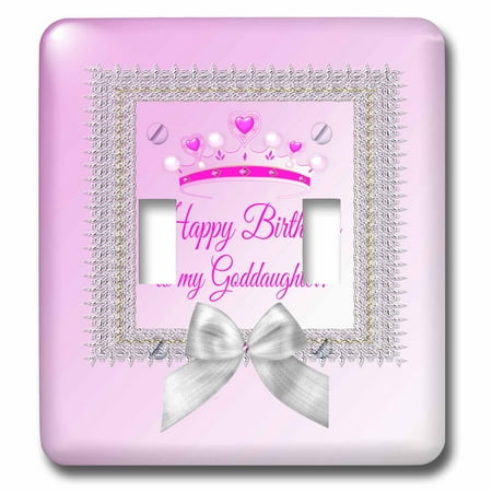 3dRose Princess Crown Silver Frame, Bow, Happy Birthday, Goddaughter, Pink - Double Toggle Switch