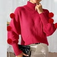 thumbnail image 5 of Maqroz Winter Sweaters for Women Long Sleeve Turtleneck Pullover Comfortable Knitting Pullovers Cute Knitted Pom Poms Top Casual Solid Color Sweater, 5 of 6